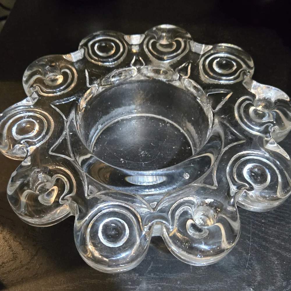 Vtg Nybro Sweden Glass Candle Holder Wreath Shape